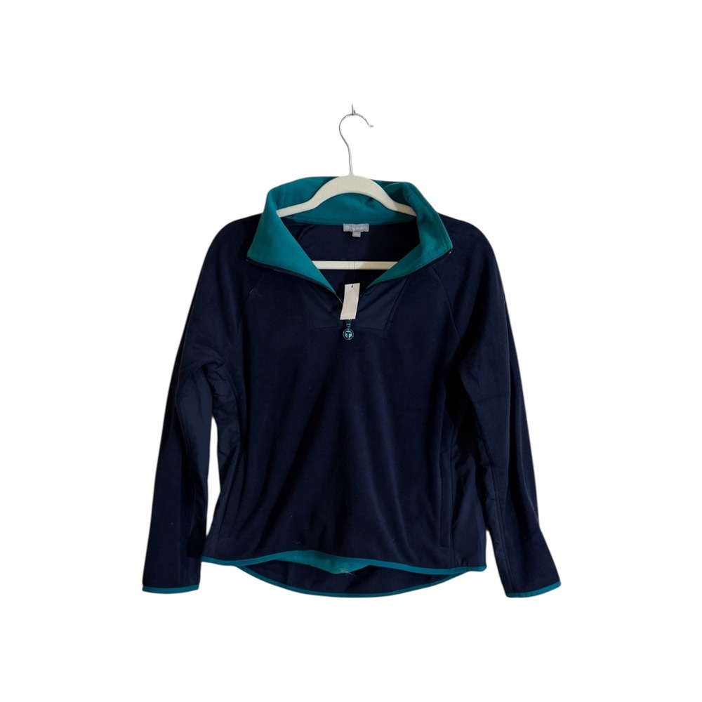 Talbots‎ Fleece Pullover Women PM Blue Quarter Zip Mock Neck Activewear NEW